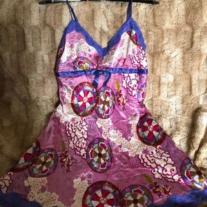 LUXURY SILK-RARE SZXL NICK&NORA100%SILK VINTAGE EAST ASIAN CHEMISE, EUC,ELEGANT